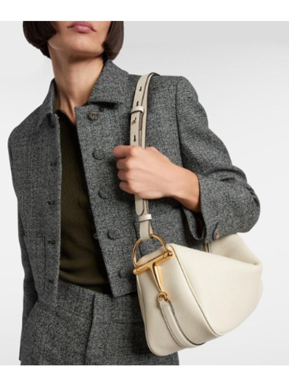 NEW GUCCI $2900 HALF HORSEBIT MEDIUM IVORY LEATHER SHOULDER BAG PURSE AUTHENTIC!